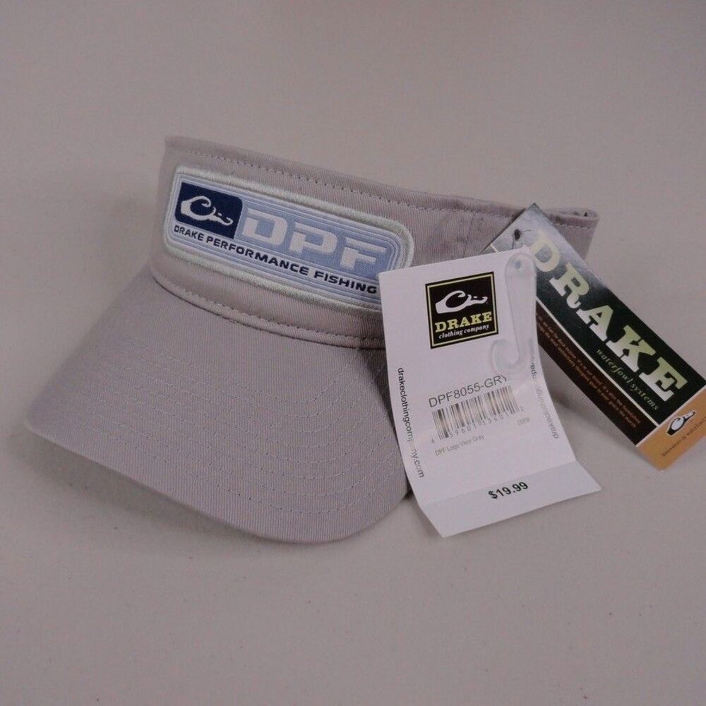Drake DPF Fishing Logo Visor Gray Cotton Twill Low Profile Hat Cap NWT Outdoors